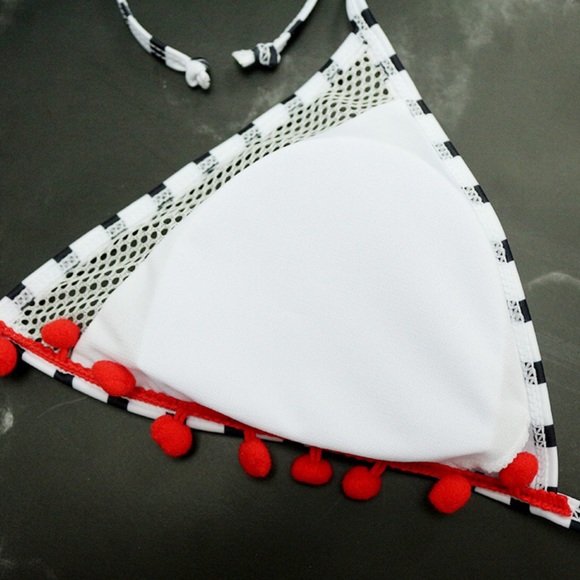 Pom Pom tassel trim high waisted bikini set - Picture 7 of 8